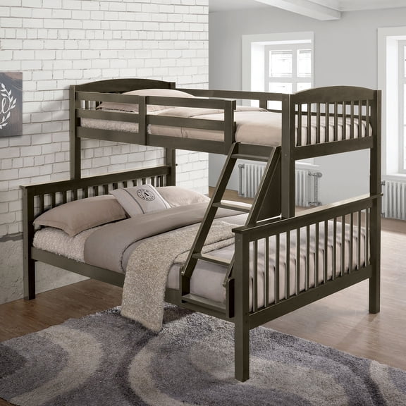Transition Twin Full Bed With Slat Design And Angled Ladder, Gray