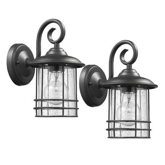 Transitional 1 Light Black Outdoor Wall Sconce 10" Height, 2-pack