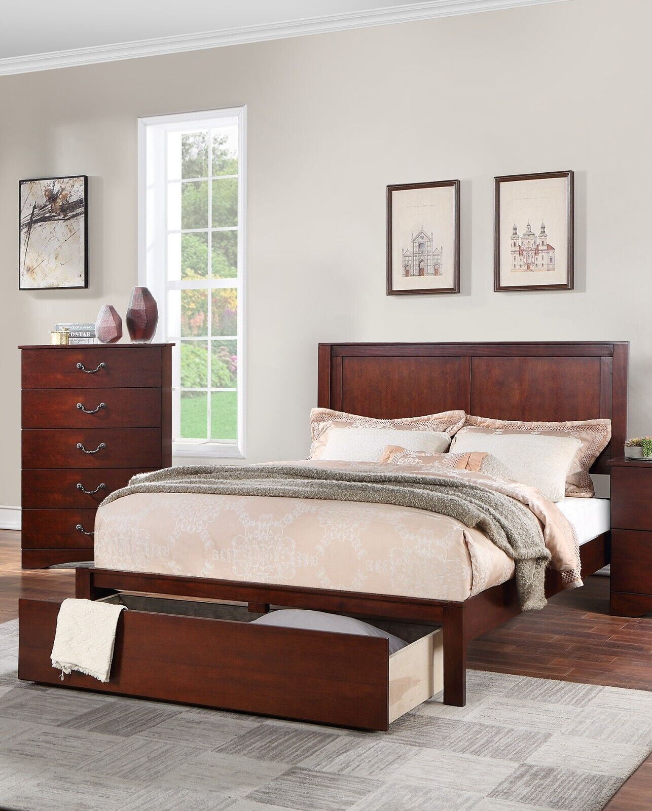 Transitional 1pc California King Size Bed w Storage underbed Drawer ...