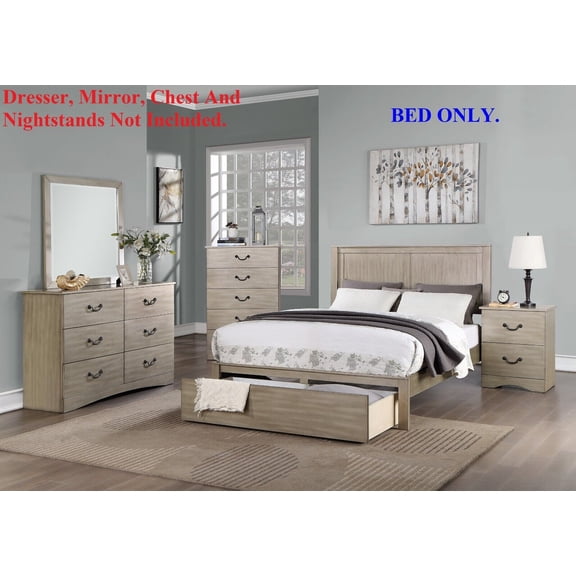 Transitional 1pc California King Size Bed w Storage underbed Drawer Light Tan Hue Finish Beautiful Bedframe Bedroom Furniture