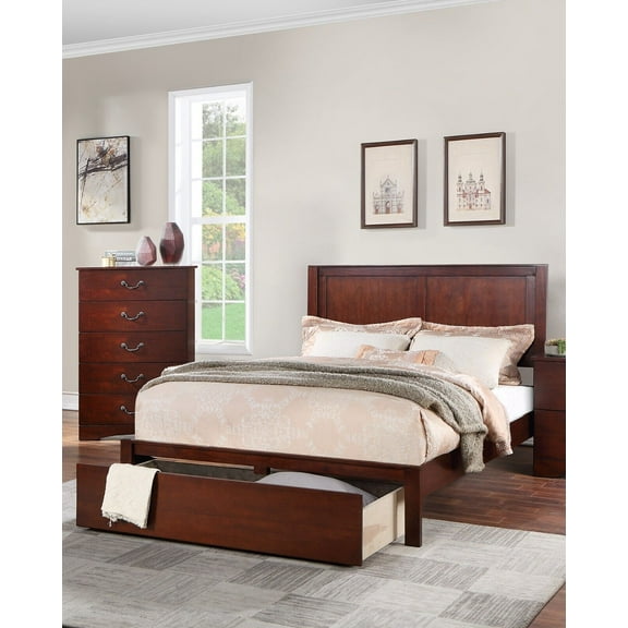 Transitional 1pc Eastern King Size Bed w Storage underbed Drawer Brown Finish Beautiful Bedframe Bedroom Furniture