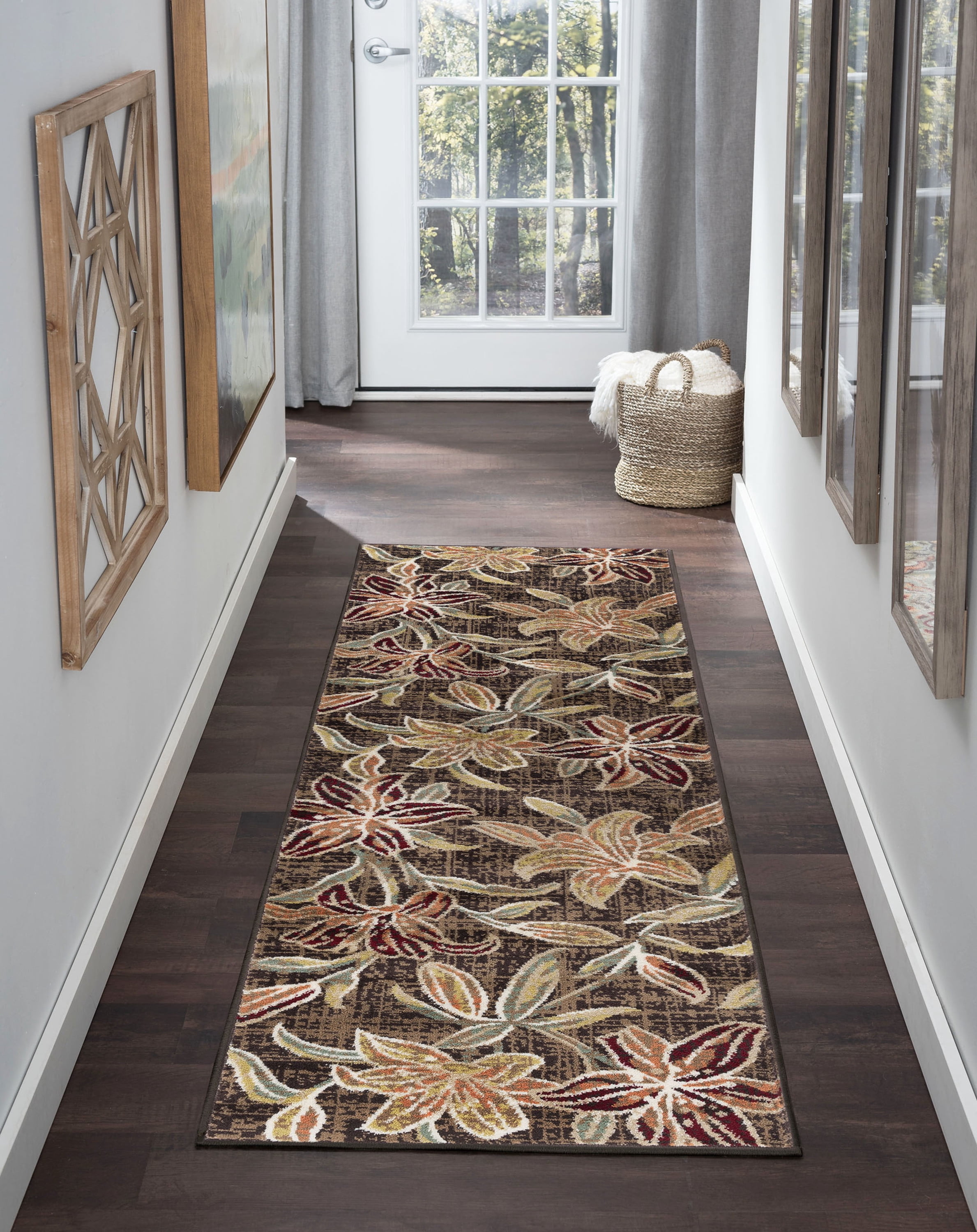 Transitional 2x10 Area Rug (2'3'' x 10') Floral Brown, Red Indoor Runner Easy to Clean