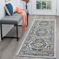 thumbnail image 1 of Transitional 2x10 Area Rug (2'3'' x 9'10'') Medallion Navy, Gray Indoor Runner Easy to Clean, 1 of 8