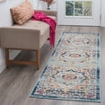 thumbnail image 1 of Transitional 2x10 Area Rug (2'3'' x 9'10'') Medallion Pink, Navy Indoor Runner Easy to Clean, 1 of 8