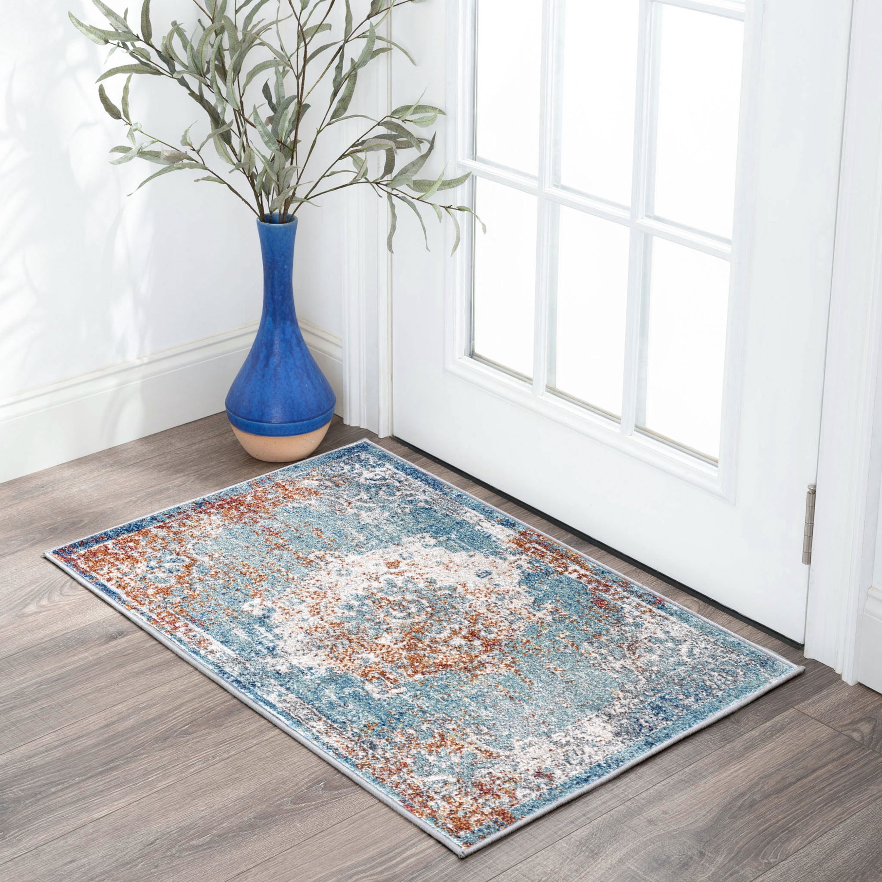 Transitional 2x3 Area Rug (2' x 3'4'') Oriental Navy, Gold Indoor Scatter Easy to Clean