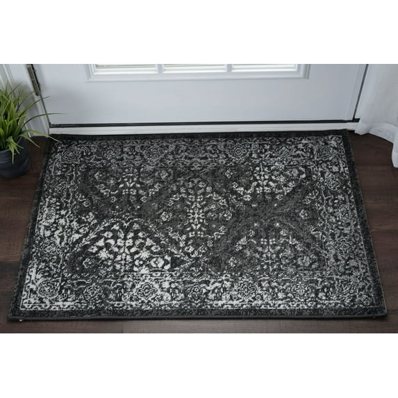 Transitional 2x3 Area Rug (2' x 3') Brocade Gray, Charcoal Indoor Scatter Easy to Clean