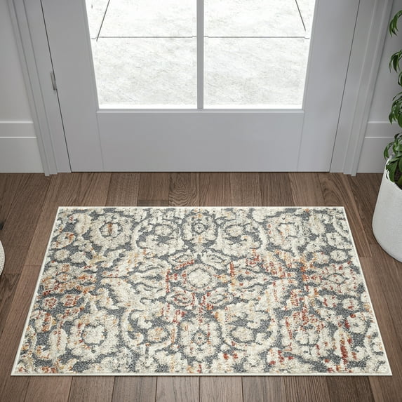 Transitional 2x3 Area Rug (2' x 3') Floral Cream, Gray Indoor Scatter Easy to Clean