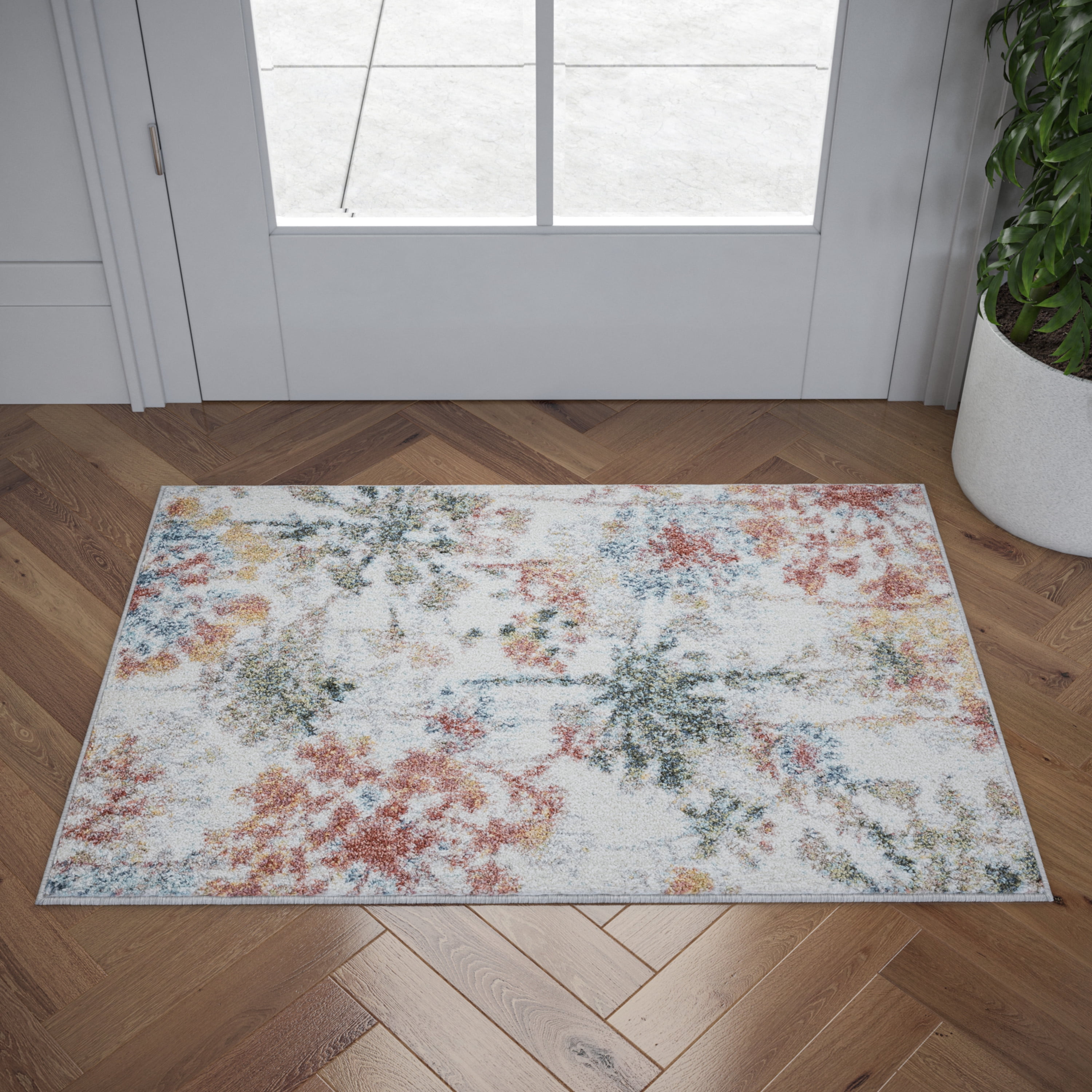 Transitional 2x3 Area Rug (2' x 3') Floral Cream Indoor Scatter Easy to Clean