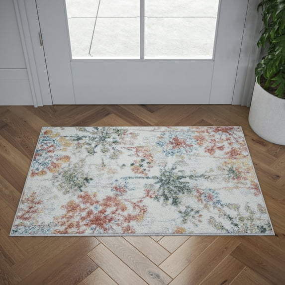 Transitional 2x3 Area Rug (2' x 3') Floral Cream Indoor Scatter Easy to Clean