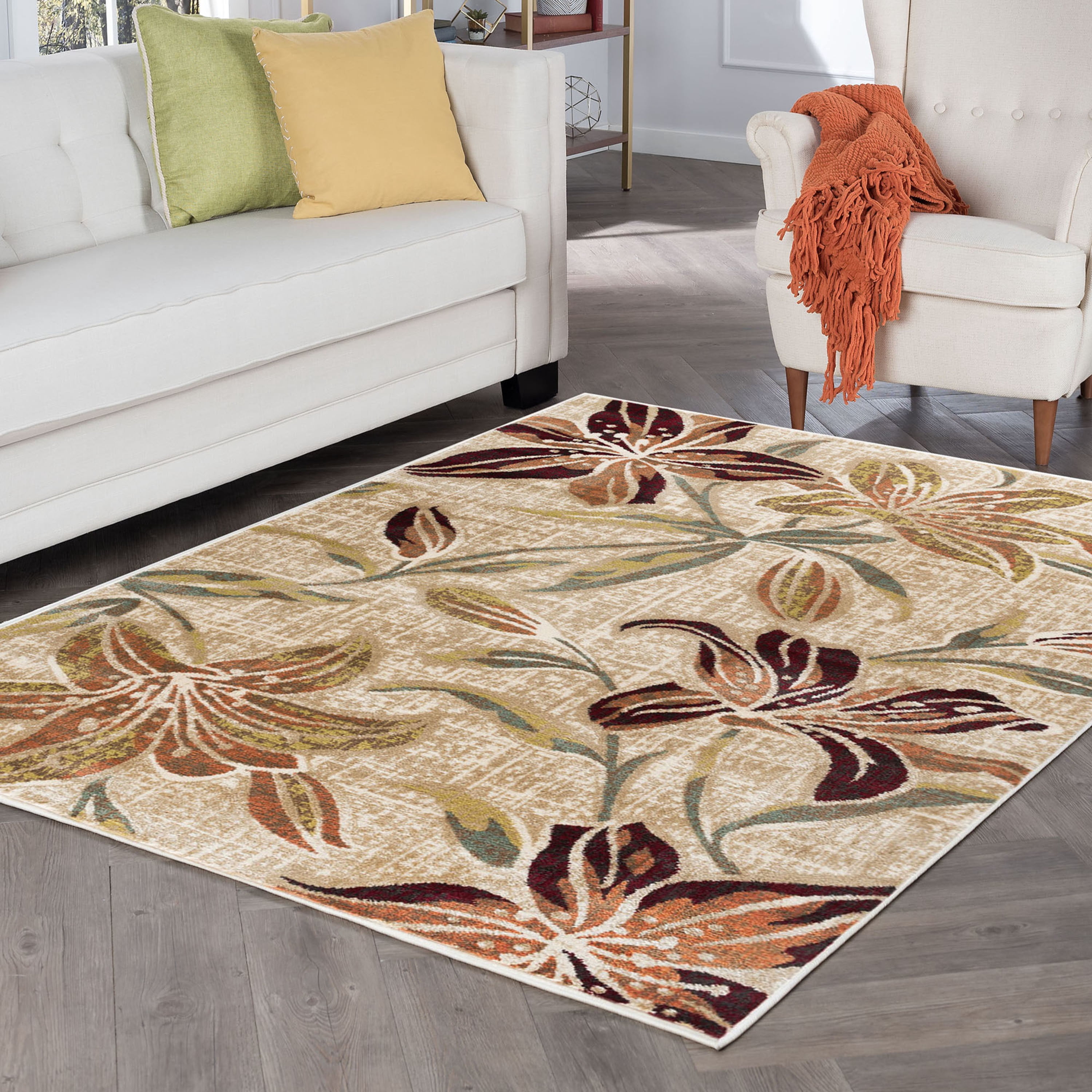 Transitional 2x3 Area Rug (2' x 3') Floral Cream, Seafoam Indoor Scatter Easy to Clean