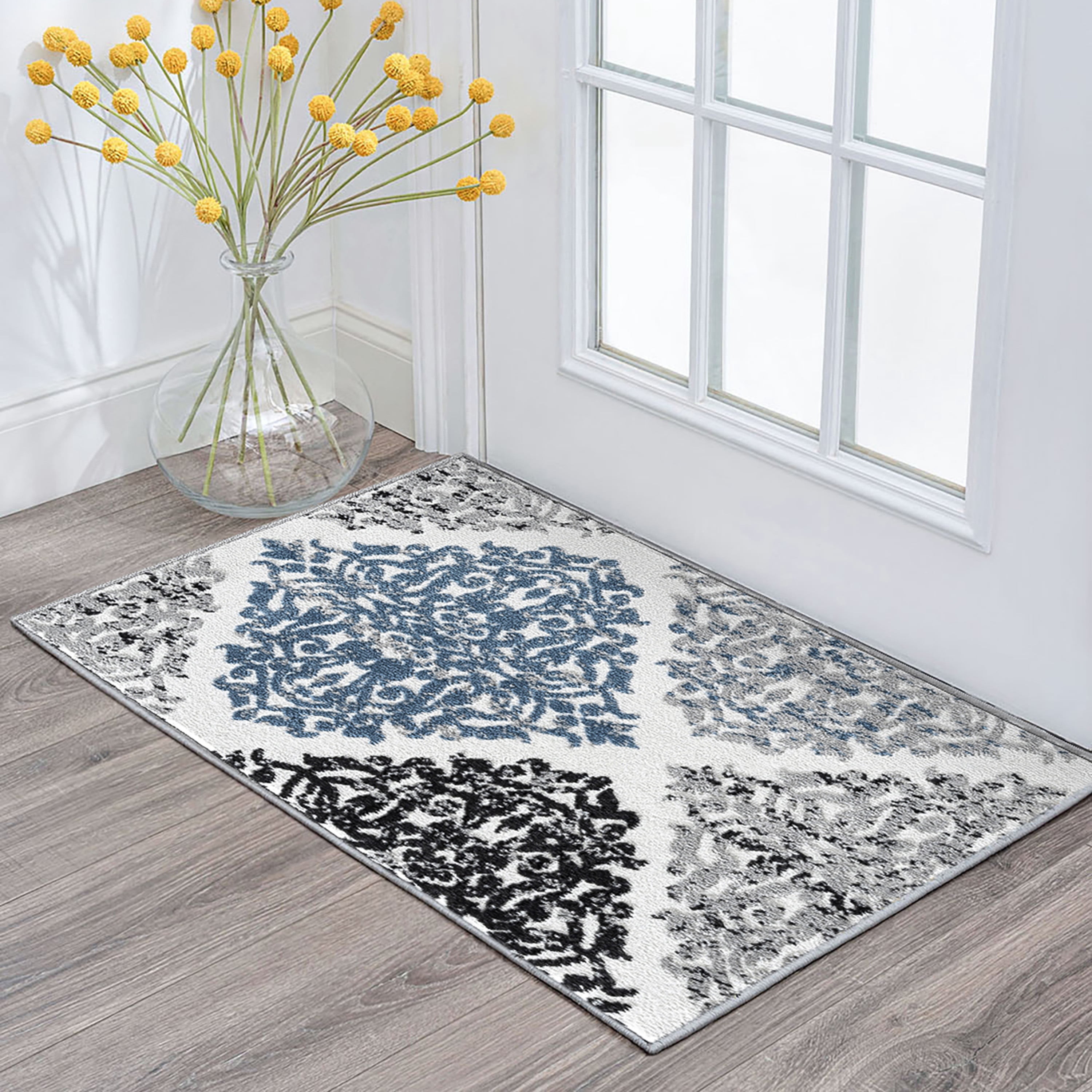 Transitional 2x3 Area Rug (2' x 3') Floral Multi, Blue Indoor Scatter Easy to Clean