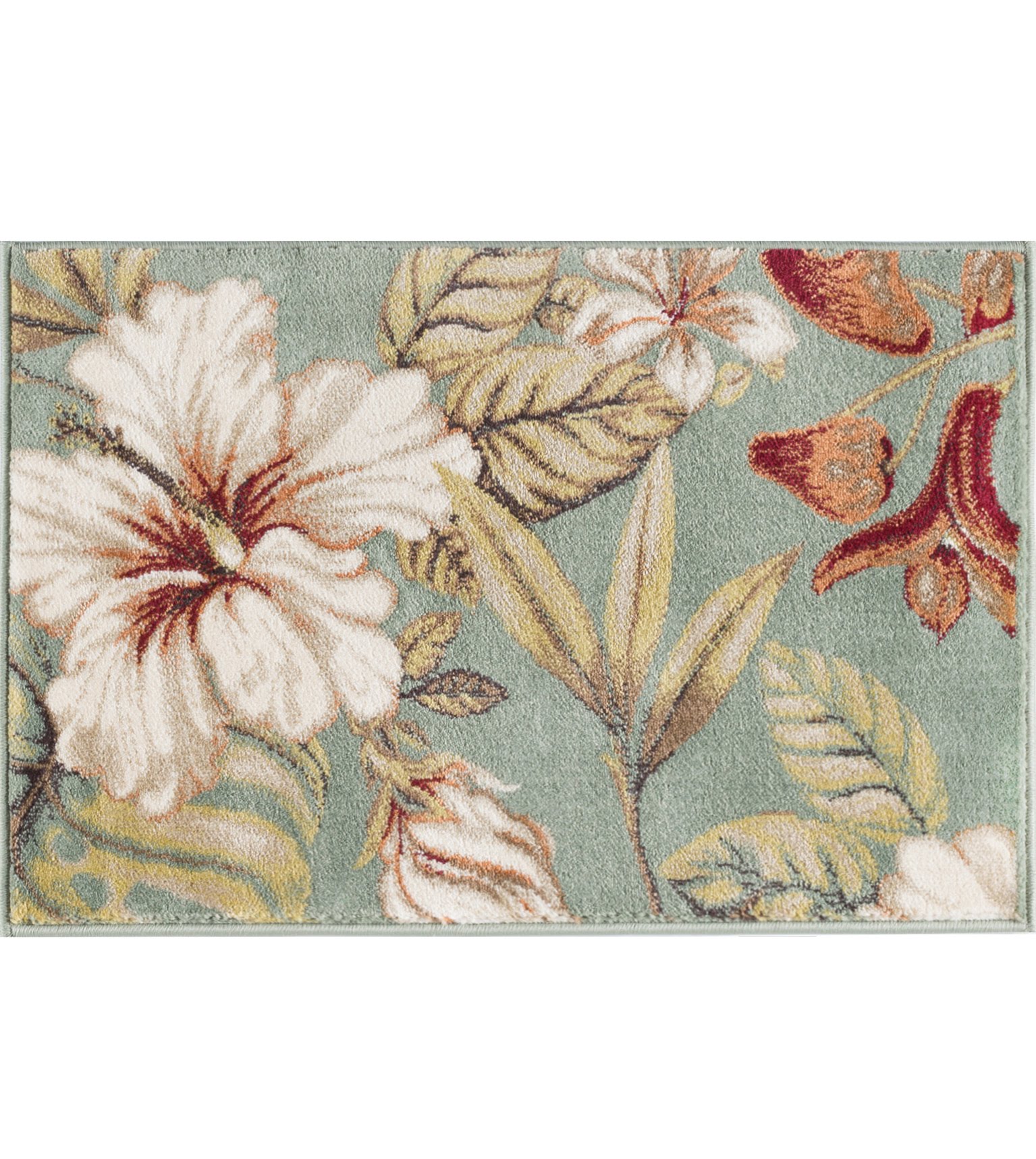 Transitional 2x3 Area Rug (2' x 3') Floral Seafoam, Creamy Ivory Indoor Scatter Easy to Clean