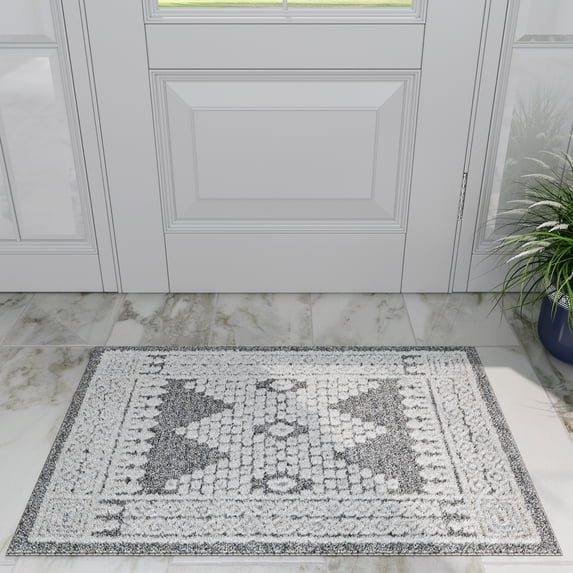 Transitional 2x3 Area Rug (2' x 3') Moroccan Gray, Cream Indoor Scatter Easy to Clean