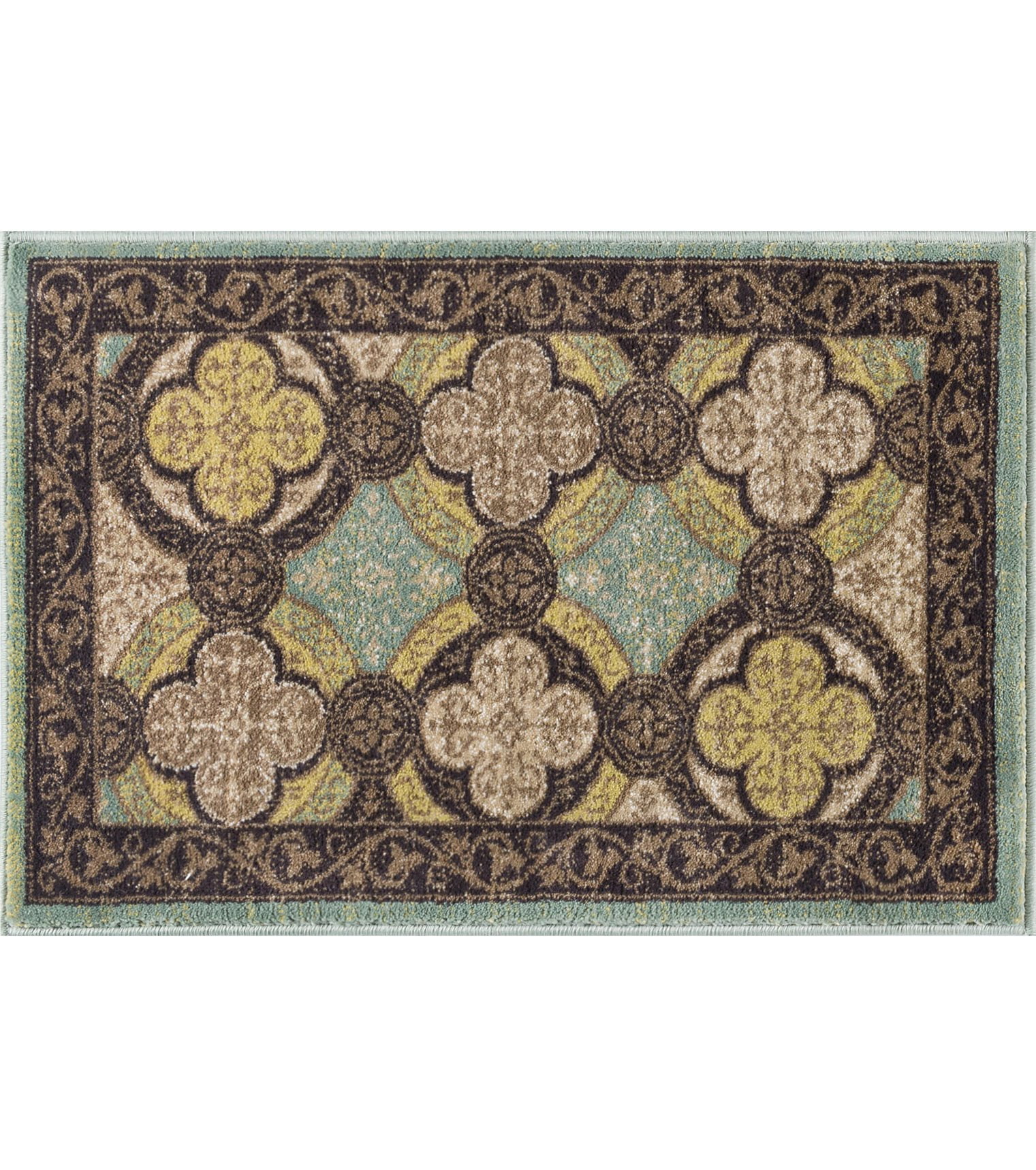 Transitional 2x3 Area Rug (2' x 3') Moroccan Tile Brown, Seafoam Indoor Scatter Easy to Clean