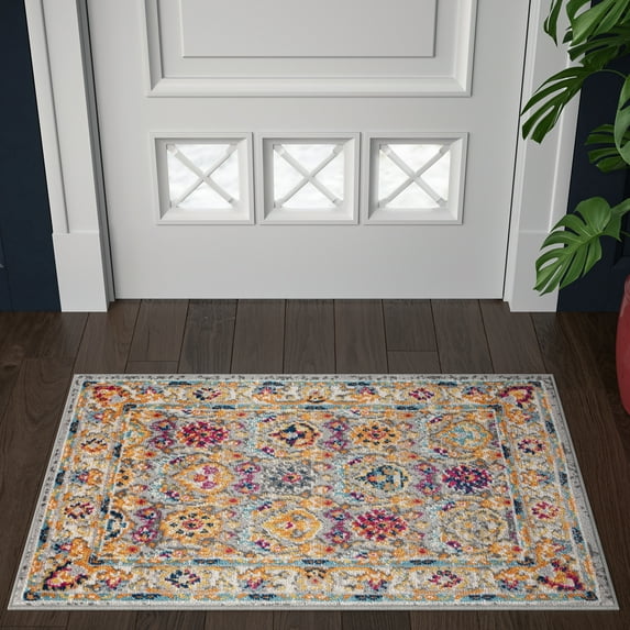 Transitional 2x3 Area Rug (2' x 3') Oriental Gray, Pink Indoor Scatter Easy to Clean