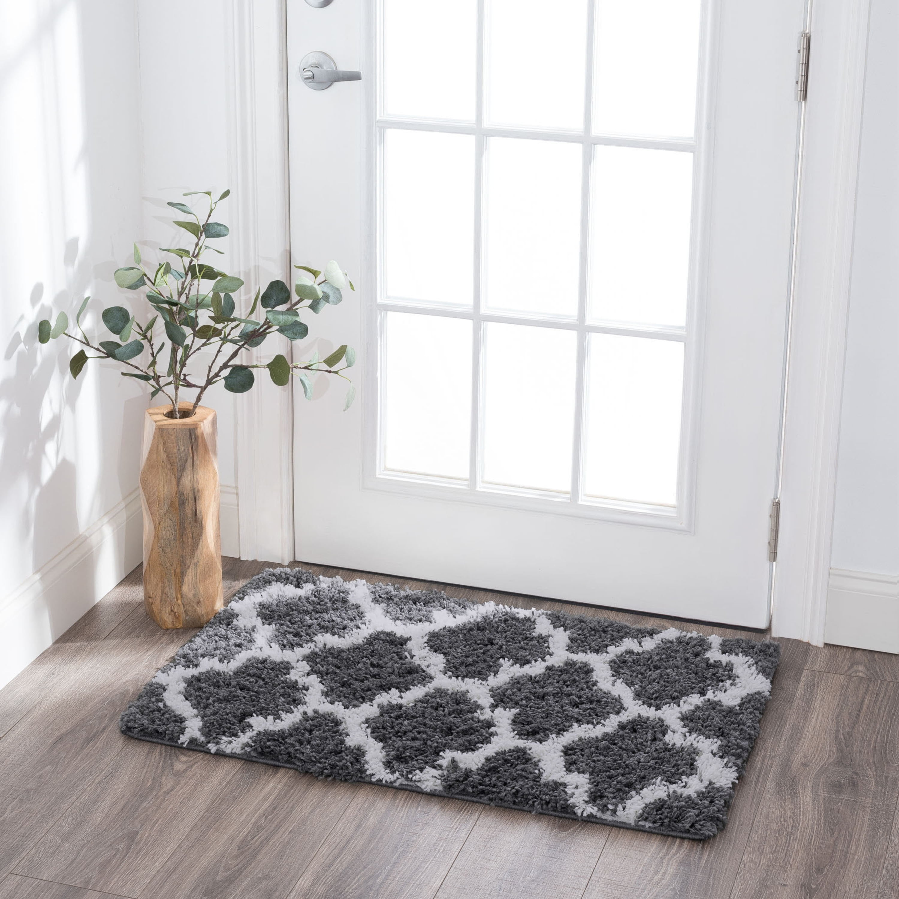 Jersey Shag Transitional Geometric Gray and White Polypropylene Indoor Area Rug, 2'x3' Rectangle
