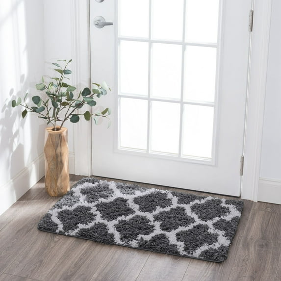 Jersey Shag Transitional Geometric Gray and White Polypropylene Indoor Area Rug, 2'x3' Rectangle