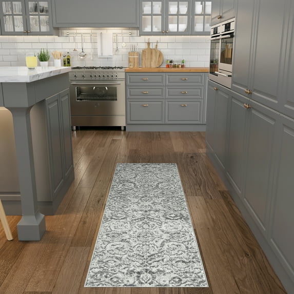 Transitional 2x8 Area Rug (2'3'' x 7'3'') Floral Gray Indoor Runner Easy to Clean