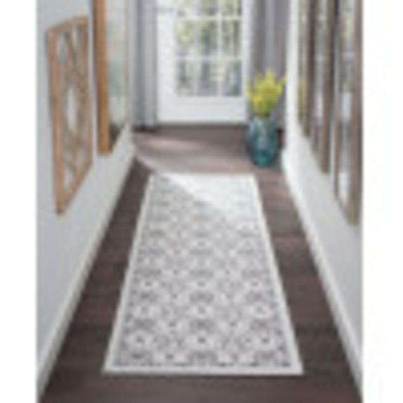 Transitional 2x8 Area Rug (2'3'' x 7'6'') Floral Ivory, Gray Indoor Runner Easy to Clean