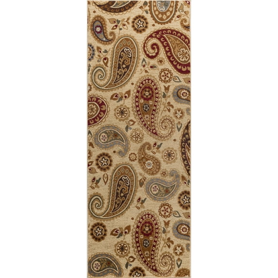 Transitional 2x8 Area Rug (2'7'' x 7'3'') Paisley Beige, Brown Indoor Runner Easy to Clean
