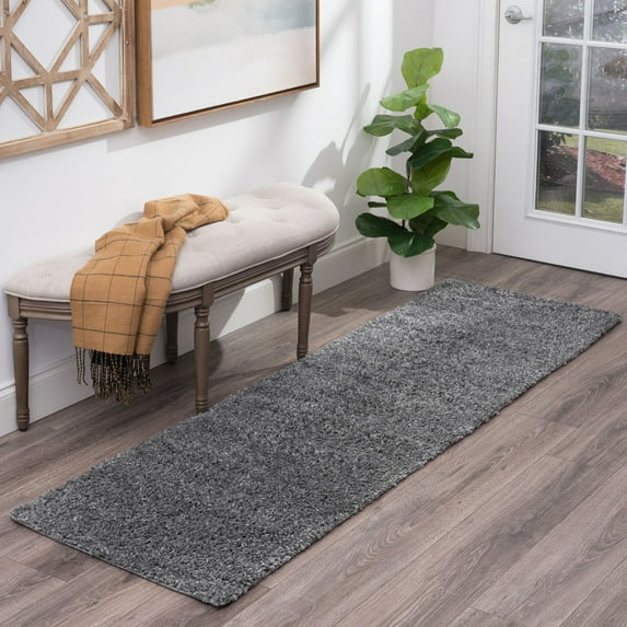 Bliss Rugs Transitional Solid Color 2'3'' x 7'3'' Gray Polypropylene Indoor Runner Rug, 2'3'' x 7'3''