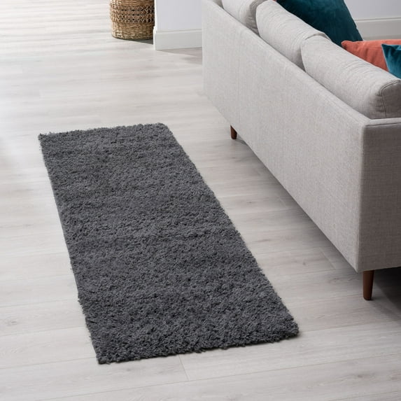 Transitional 2x8 Area Rug Shag Thick (2'3'' x 7'3'') Solid Gray Indoor Runner Easy to Clean