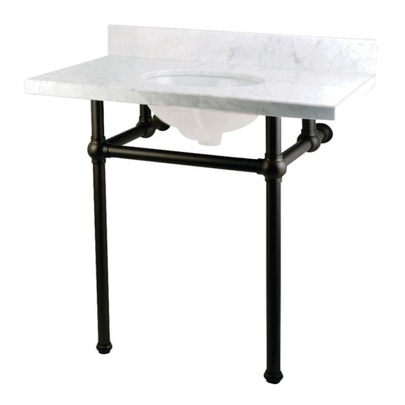 Transitional 36 x 22 in. Marble Vanity with Sink & Brass Feet Combo - Carrara Marble & Matte Black