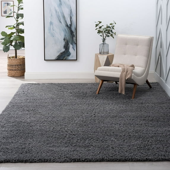 Transitional 3x5 Area Rug Shag Thick (3'3'' x 5') Solid Gray Indoor Rectangle Easy to Clean