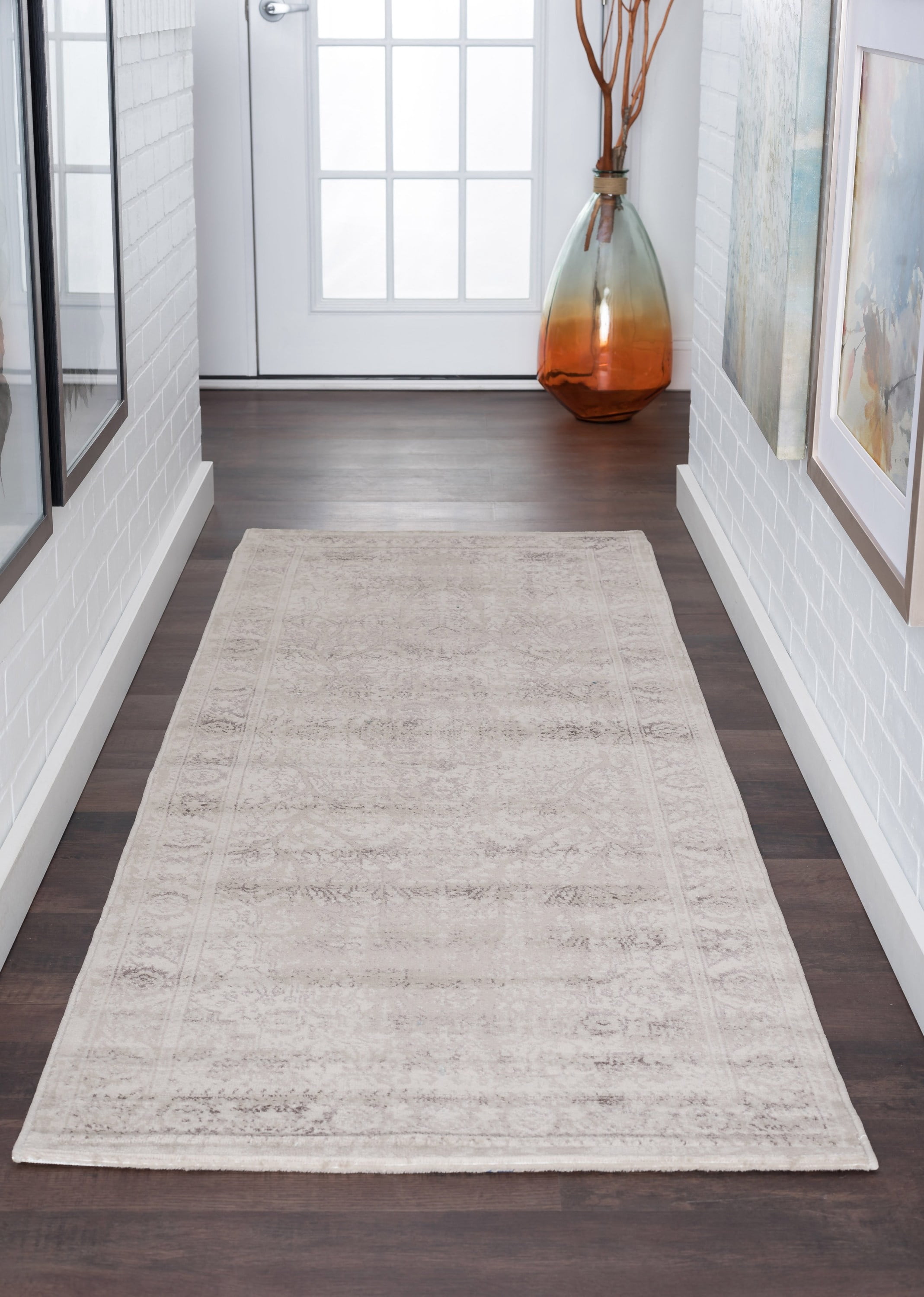 Transitional 3x8 Area Rug (2'7'' x 7'3'') Oriental Cream, Taupe Indoor Runner Easy to Clean