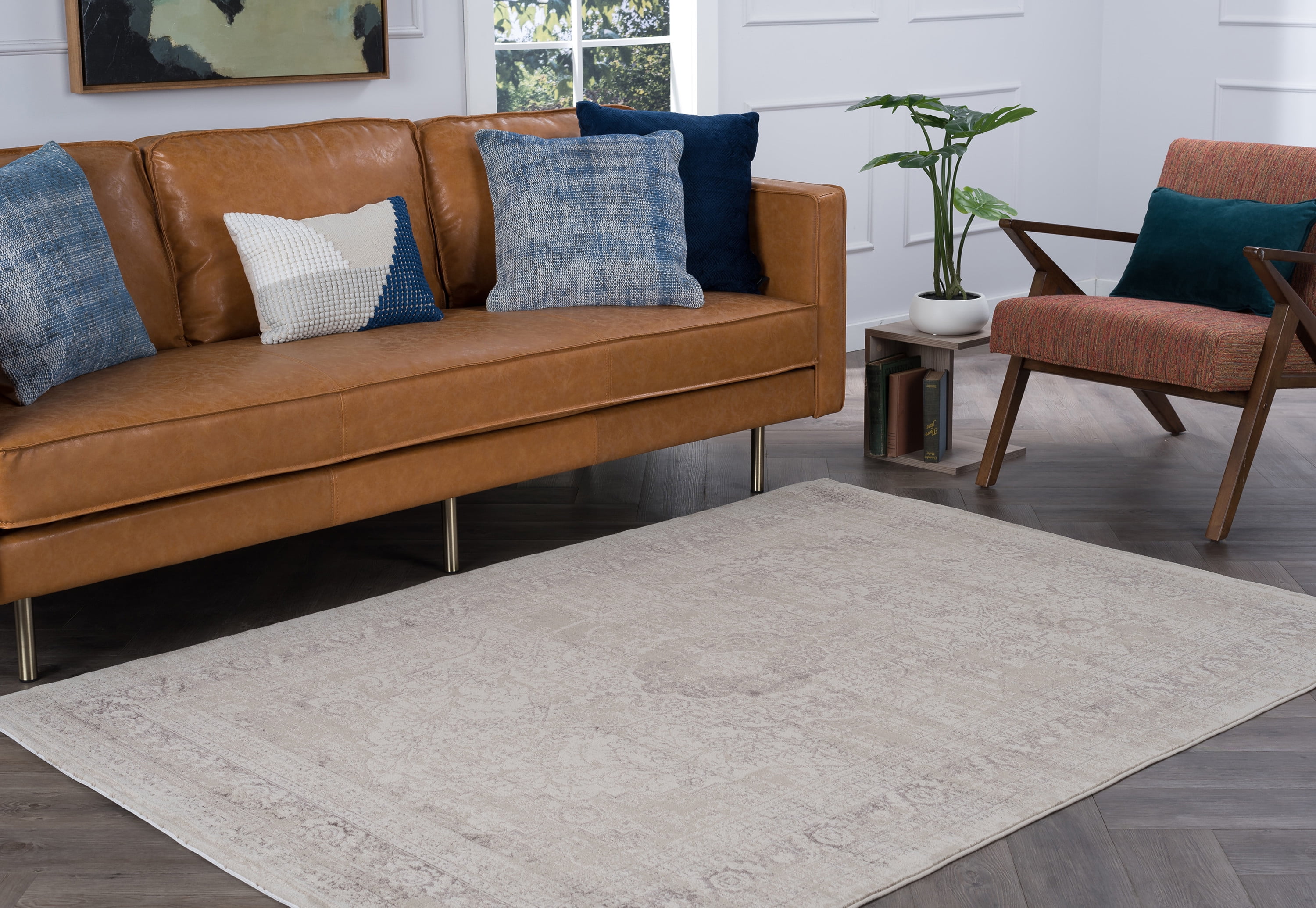 Transitional 4x6 Area Rug (3'11'' x 5'3'') Oriental Cream, Taupe Indoor Rectangle Easy to Clean