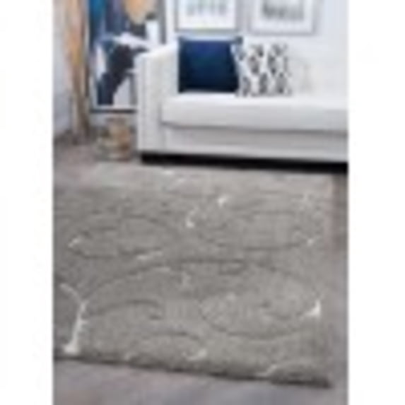 Transitional 4x6 Area Rug Shag Thick (3'11'' x 5'11'') Scroll Taupe, Cream Indoor Rectangle Easy to Clean