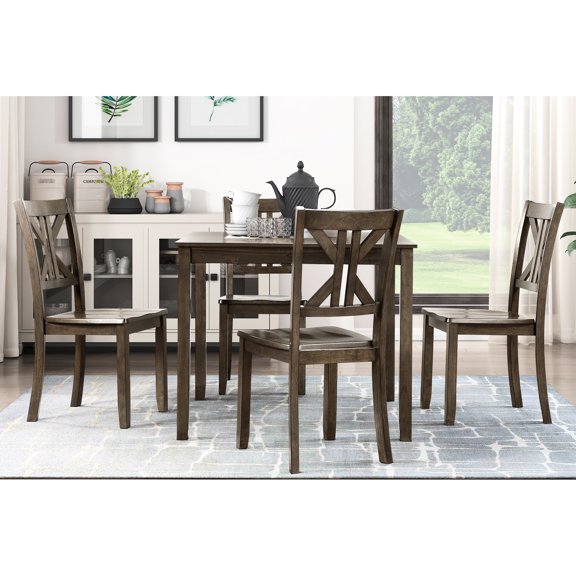 Transitional 5pc Dining In Charcoal Brown - Square Table And 4 Chairs For Modern Homes Arrangement Included