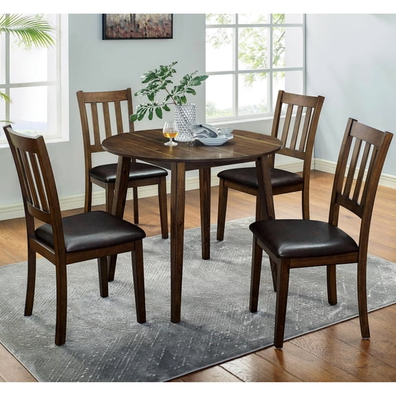 Transitional 5pc Dining - Walnut Solid Tabletop & 4 Curved Chairs Contemporary Dark Wood Table Padded