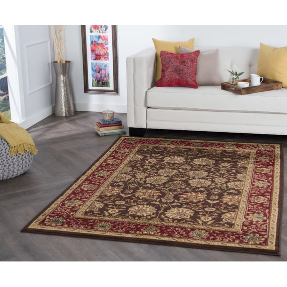 Transitional 5x7 Area Rug (5' x 7') Floral Brown, Sage Green Living Room Easy to Clean