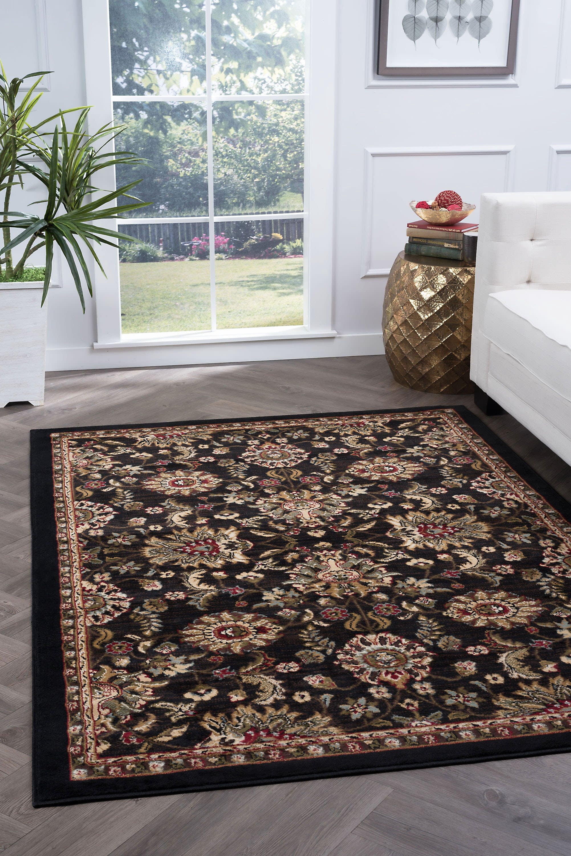 Transitional 5x7 Area Rug (5' x 7') Oriental Black, Brown Living Room Easy to Clean