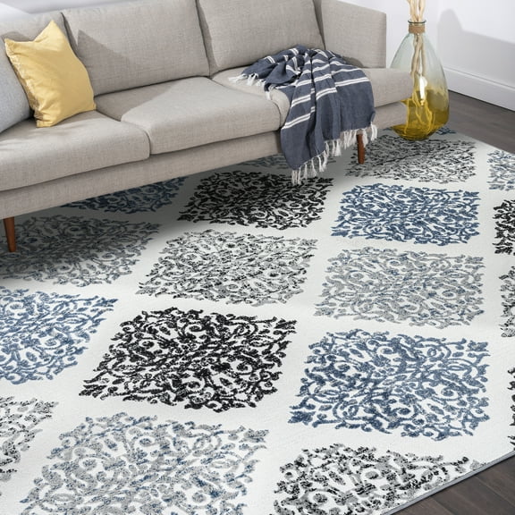 Transitional 5x8 Area Rug (5'3'' x 7'3'') Floral Multi, Blue Living Room Easy to Clean