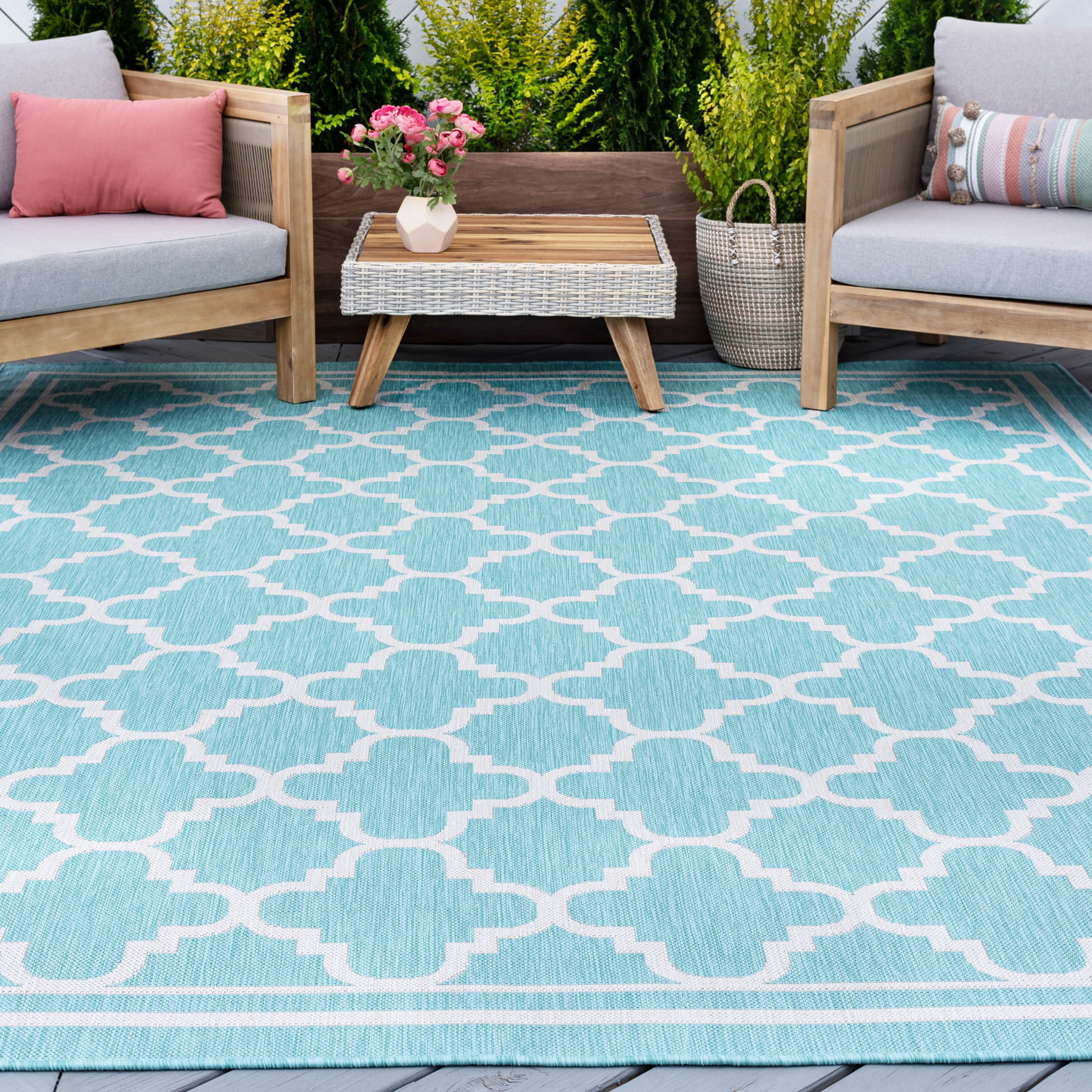 Outdoor Trellis Geometric 2x3 Rug Green & Beige