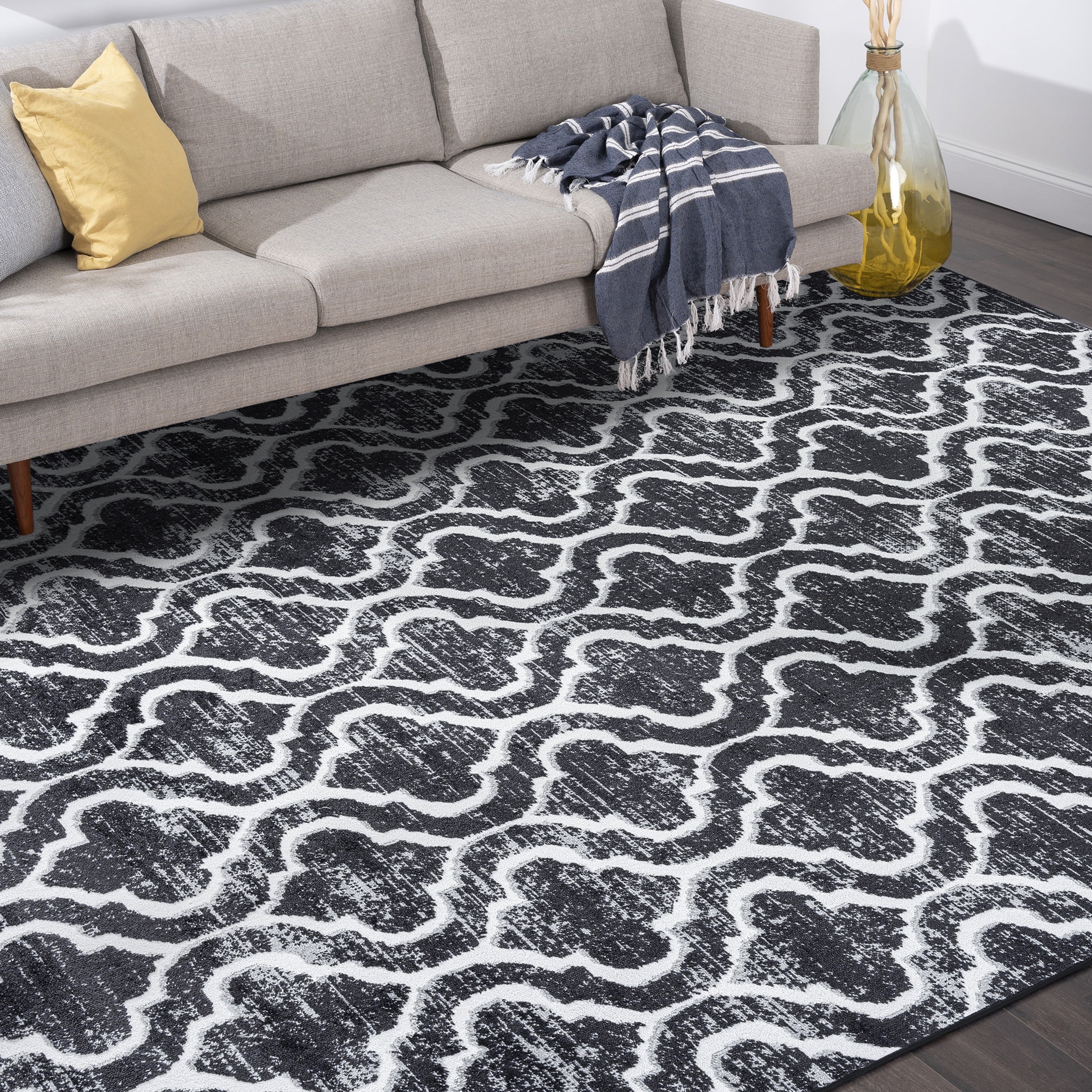 Transitional 5x8 Area Rug (5'3'' x 7'3'') Geometric Gray, Charcoal Living Room Easy to Clean