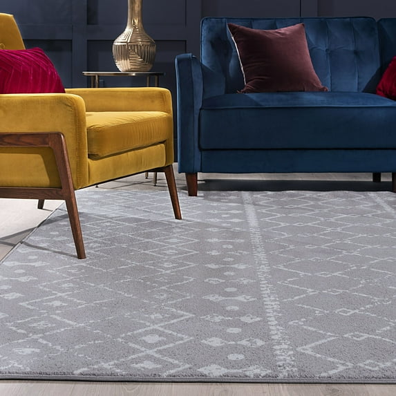 Transitional 5x8 Area Rug (5'3'' x 7'3'') Geometric Gray, Cream Living Room Easy to Clean