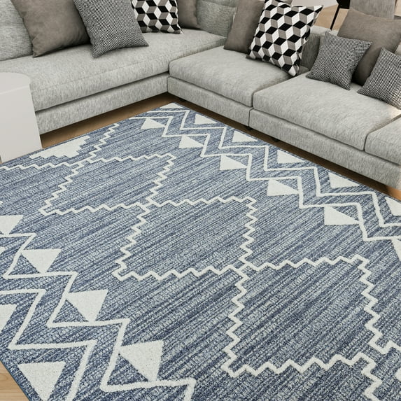 Transitional 5x8 Area Rug (5'3'' x 7'3'') Moroccan Blue, Cream Living Room Easy to Clean