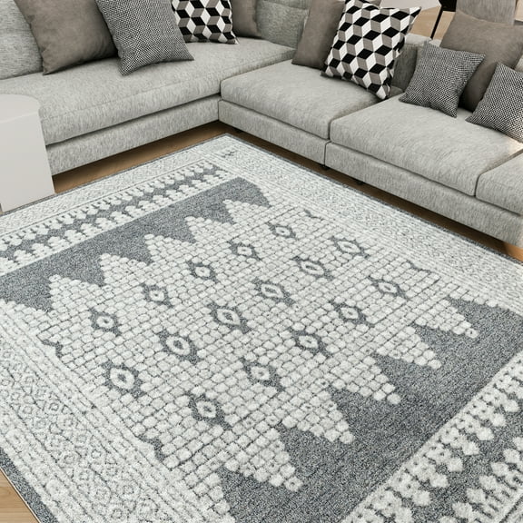 Transitional 5x8 Area Rug (5'3'' x 7'3'') Moroccan Gray, Cream Living Room Easy to Clean