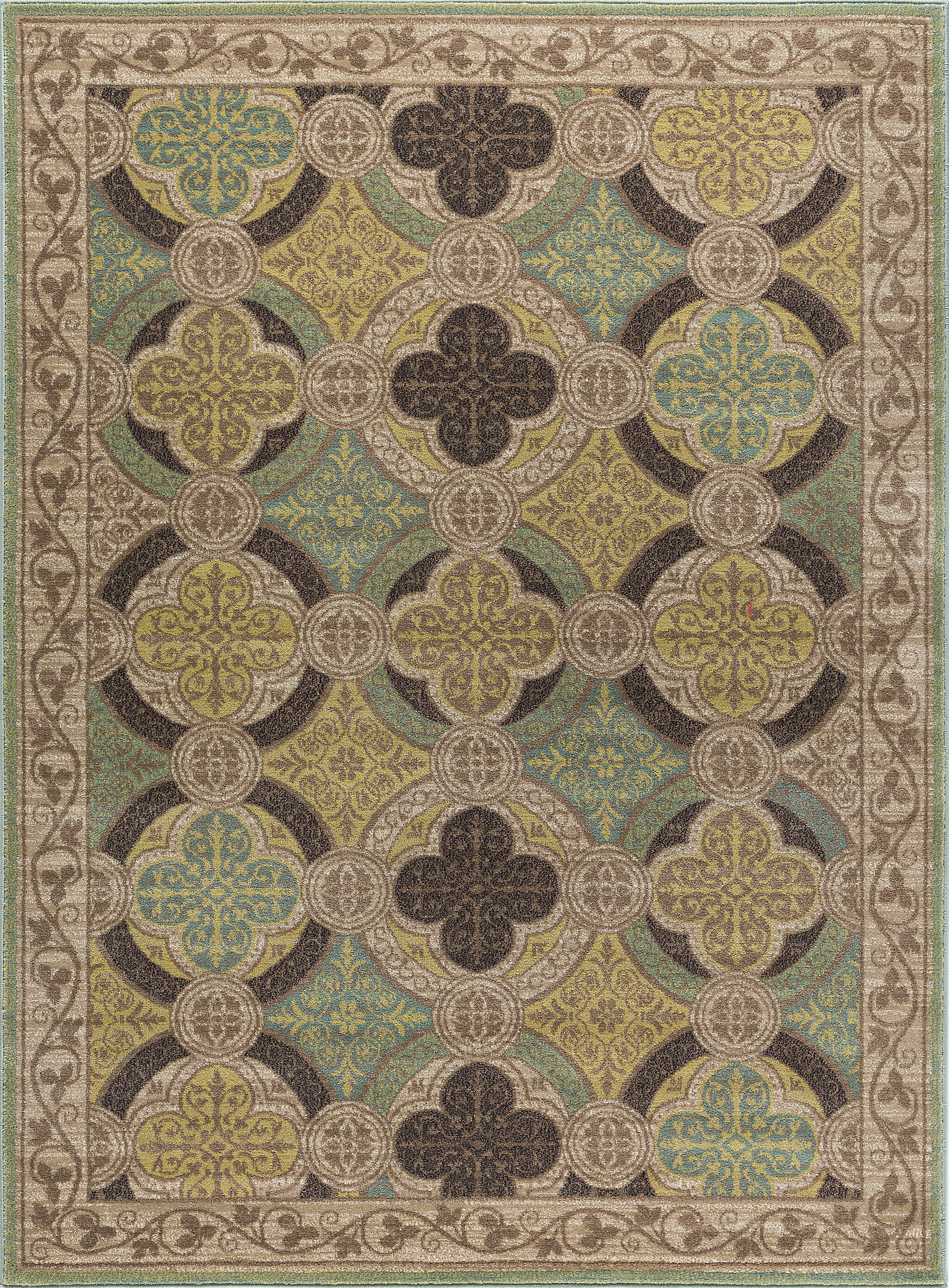 Transitional 5x8 Area Rug (5'3'' x 7'3'') Moroccan Tile Beige, Seafoam Living Room Easy to Clean
