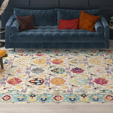 Transitional 5x8 Area Rug (5'3'' x 7'3'') Oriental Cream, Aqua Living Room Easy to Clean