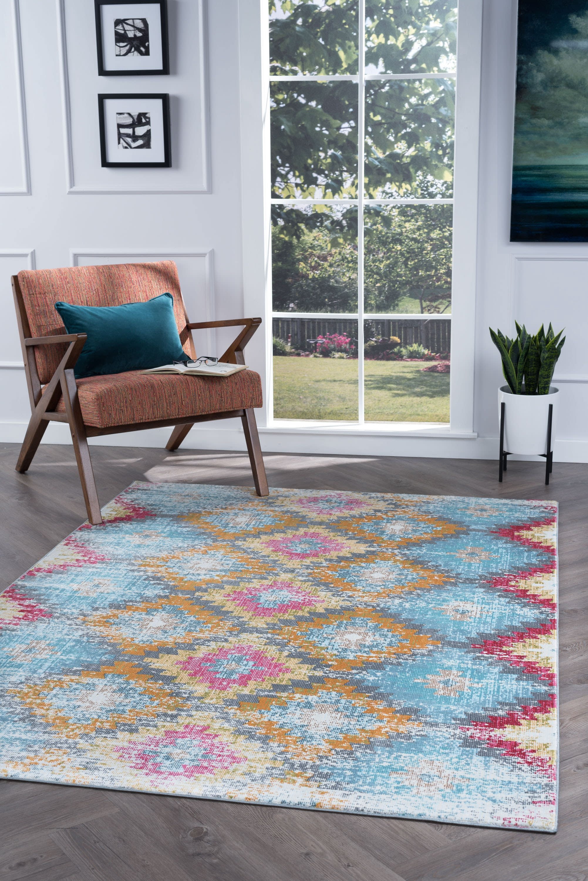 Transitional 5x8 Area Rug (5'3'' x 7'3'') Oriental Multi-Color Living Room Easy to Clean