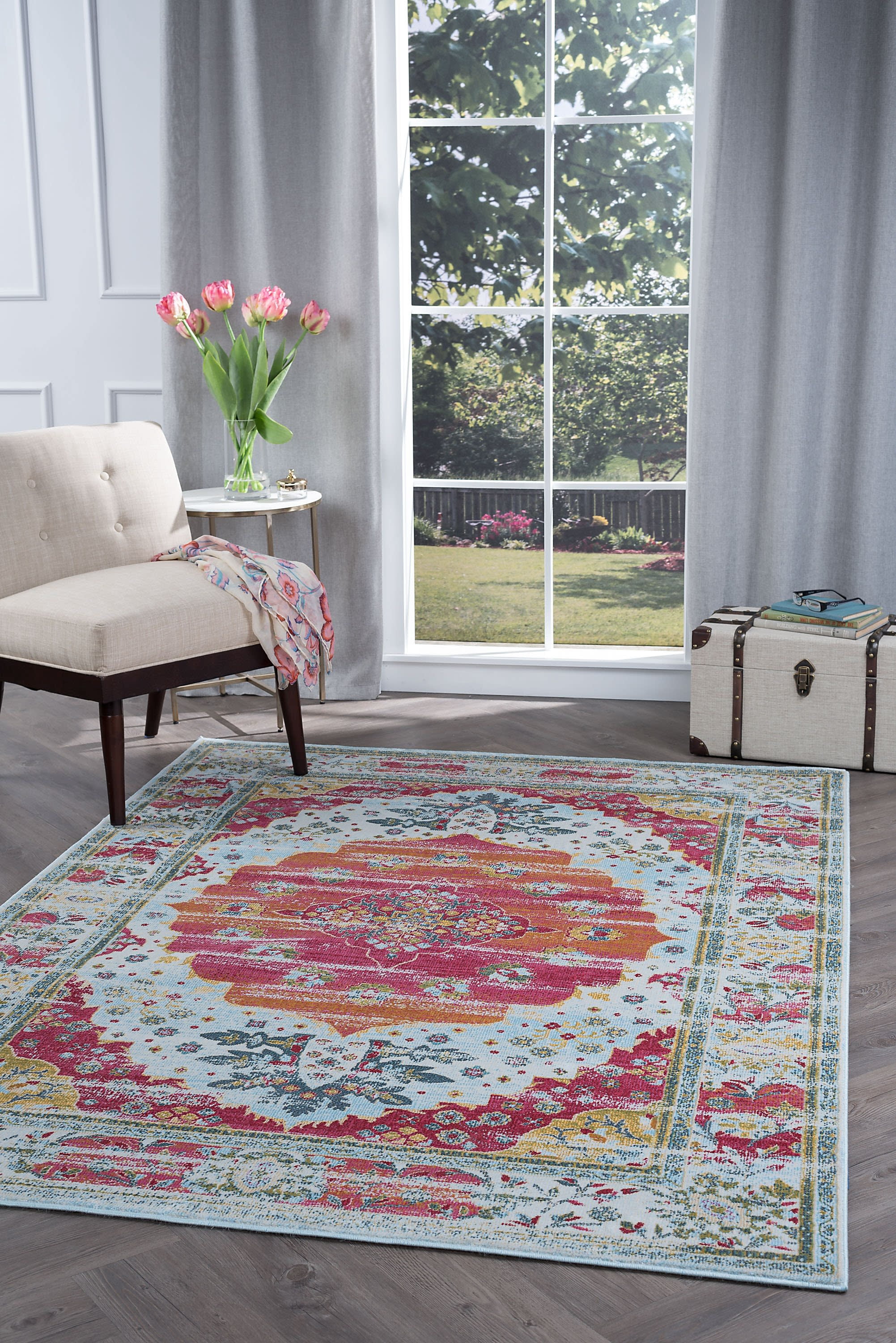 Transitional 5x8 Area Rug (5'3'' x 7'3'') Oriental Multi-Color Living Room Easy to Clean