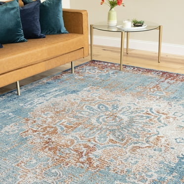 Bliss Rugs Vintage Area Rug, Floral Indoor Rugs for Living Room, Dining Room, Bedroom | Blue, 5' x 8' (5'3''x7'3'')