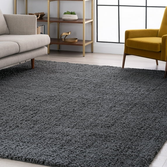 Transitional 5x8 Area Rug Shag Thick (5'3'' x 7'3'') Solid Dark Gray Living Room Easy to Clean