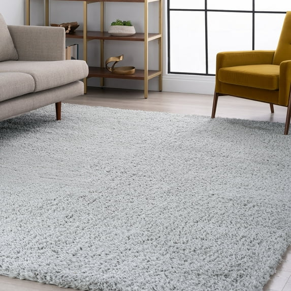 Transitional 5x8 Area Rug Shag Thick (5'3'' x 7'3'') Solid Silver Living Room Easy to Clean