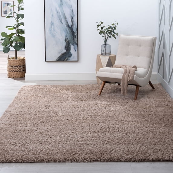 Transitional 5x8 Area Rug Shag Thick (5'3'' x 7'3'') Solid Tan Living Room Easy to Clean