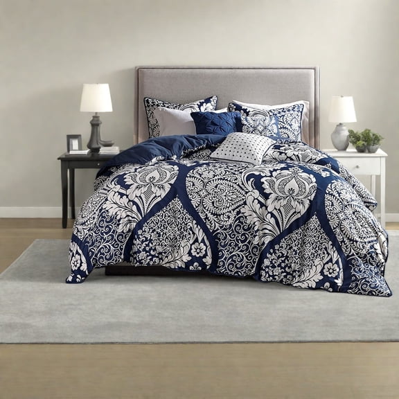Transitional 6Piece Cotton Bedding Sets Damask Design for Home Comfort